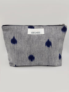 Grey & Navy Ikat Travel Pouch